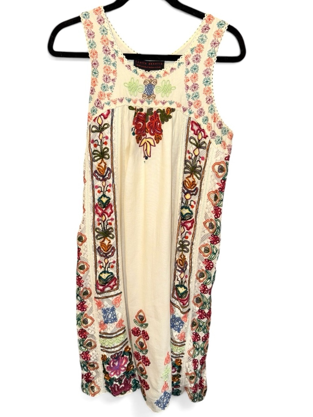 Anthropologie Khavita Bhartia Cream Midi Dress with Multicolor Floral Embroidery - Picture 4 of 13
